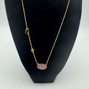 Gold-Tone Chain Necklace With Pink & Purple Oval Pendant And Heart Details